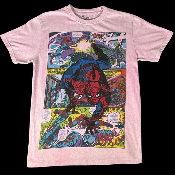 Marvel Tops - Marvel Spiderman Retro Comic Book Pink Graphic T-Shirt Women’s Sz Med